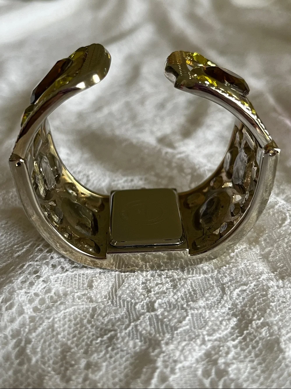 Geneva Gold-Tone Jeweled Cuff Watch with Amber and Lime Stones